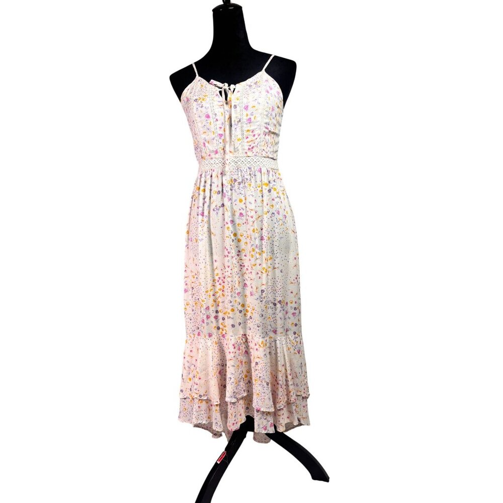 Japna Floral Maxi Dress Small - Boho Chic Cottagecore High-Low Ruffle Hem - Past - Picture 11 of 14